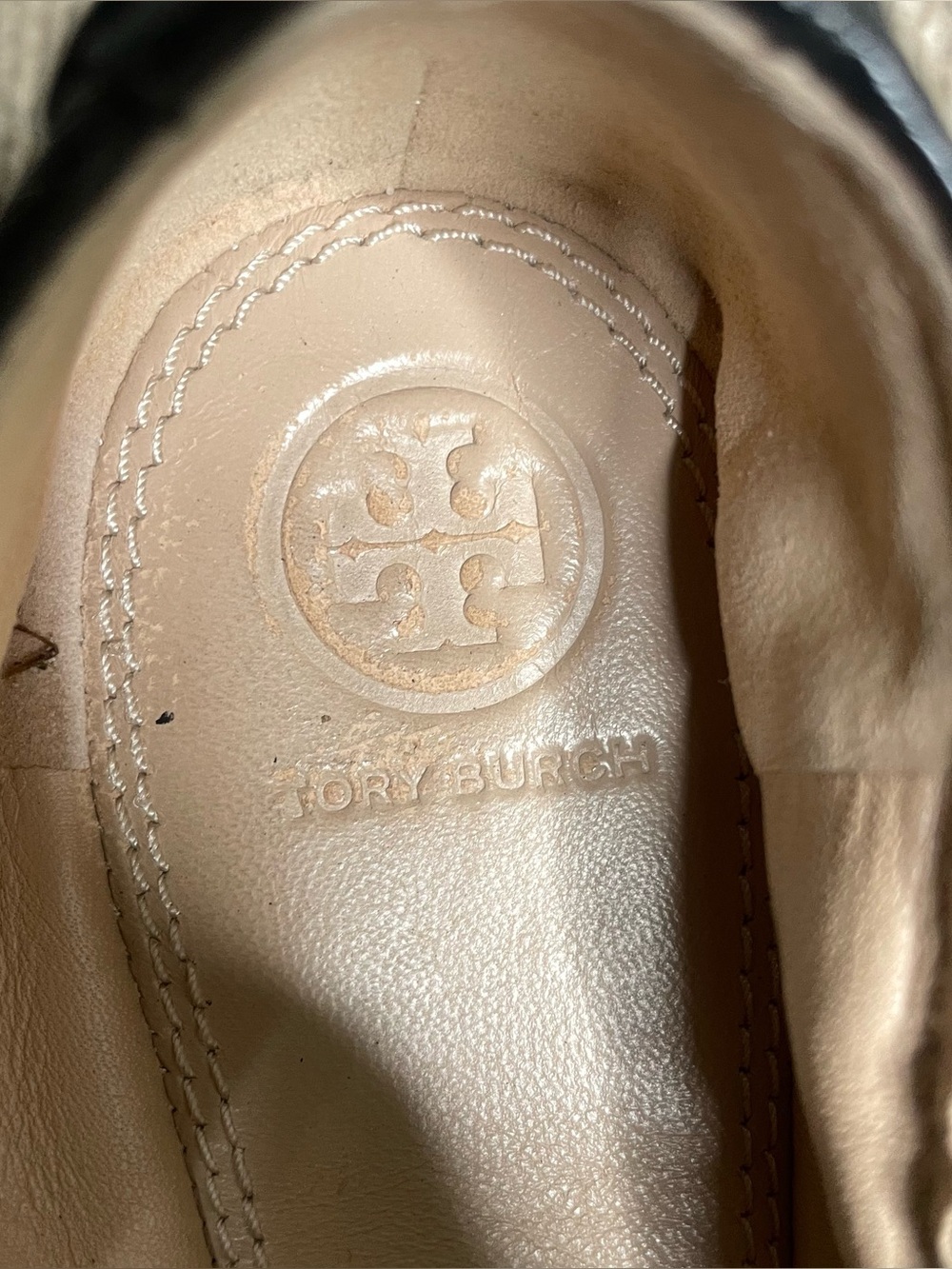 Tory Burch Black Leather Minnie Travel Ballet Flats Gold Logo Emblem Size 10 - Picture 6 of 9